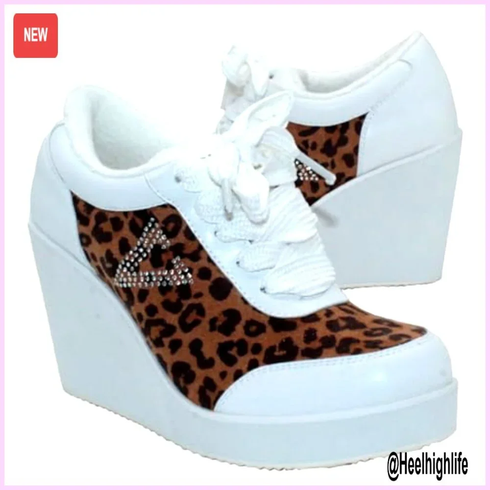 Platform Wedge Sneakers with Rhinestone Accents, Size Available - Picture 2 of 4